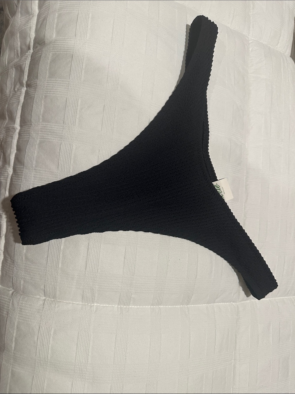 aerie Black Textured Thong Bikini Bottom